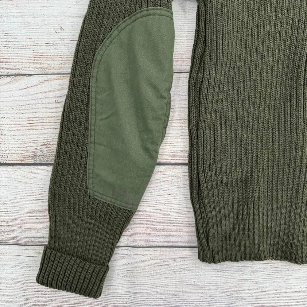 Vintage SEBO Knitwear Army Wool Commando Military Sweater Mens 40 Green Rib Knit
